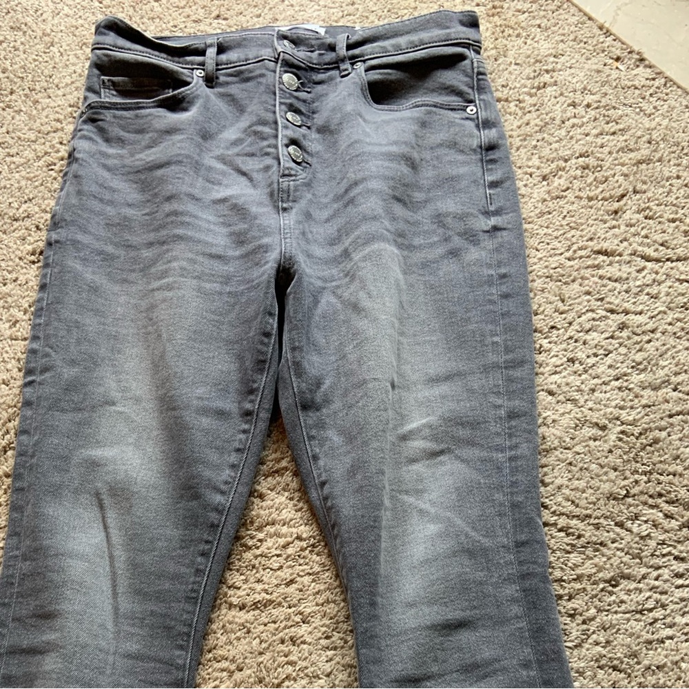 Loft Gray Button Fly High Rise Skinny Jeans